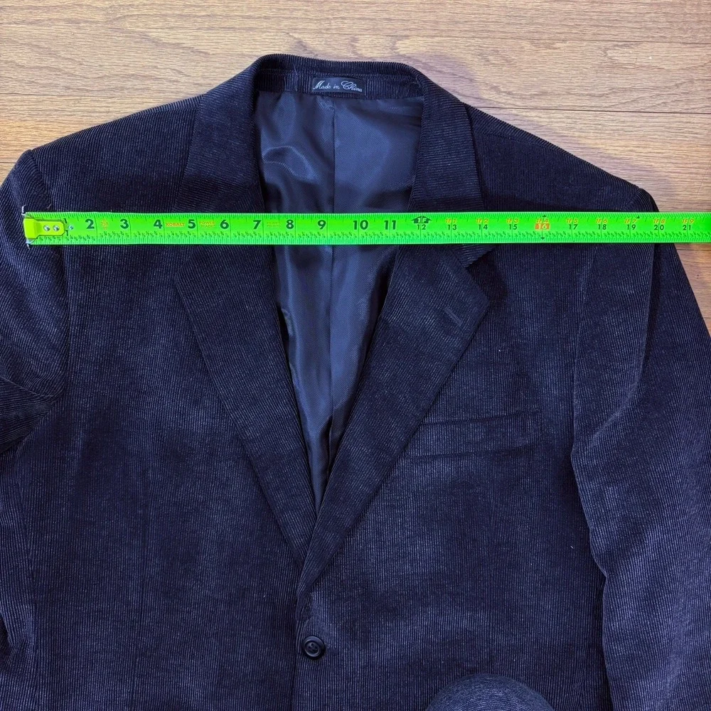 Alan Flusser Men's 44L Black Corduroy Two Button Single‎ Vent Lined Sports Coat